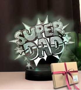 Super Dad Yazılı Babalara Özel Hediye Led Lamba (Beyaz)