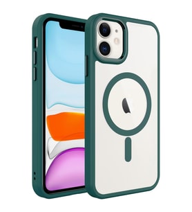 Uyumlu Model Apple iPhone 11 Kılıf Krom Magsafe Silikon Kapak (Koyu Yeşil)