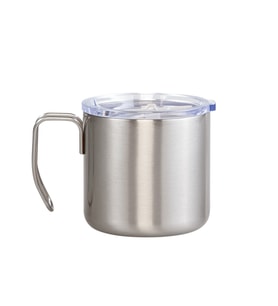 Şeffaf Kapaklı Kuplu Çelik Bardak 350 Ml ( Renk Seçenekli ) (Krom)