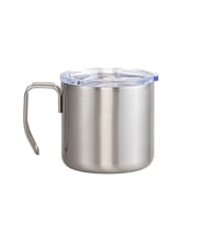 Şeffaf Kapaklı Kuplu Çelik Bardak 350 Ml ( Renk Seçenekli ) (Krom)
