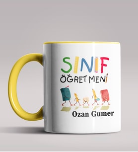 Kişiye Özel Sınıf Öğretmeni Tasarımlı Siyah Renk Kupa Bardak 11 (Sarı)