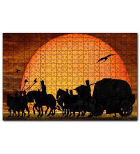 Cakapuzzle Günbatımında Kervan Silüeti ve Akbabalar  Puzzle Yapboz MDF (Ahşap) (255 Parça)