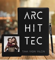 Kişiye Özel Mimar Tasarımlı Deri Defter + Ahşap Çerçeve Hediye (Siyah)