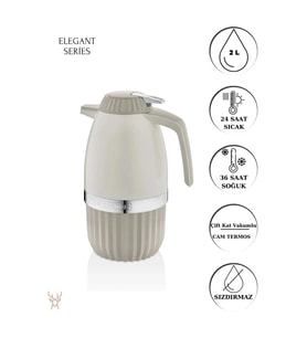 STAR TERMOS - 2 Litre Çift Camlı Vakumlu Termos (Krem)