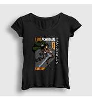 Presmono Kadın Haki Levi Fan Anime Attack On Titan T-Shirt 125689tt (Siyah)