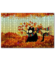 Cakapuzzle Sonbahar Atkılı Kara Kedi Ve Fare Görseli  Puzzle Yapboz MDF (Ahşap) (255 Parça)