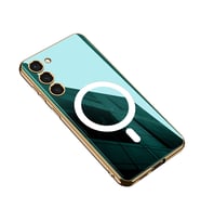 Galaxy S23 Plus Kılıf Wireless Şarj Özellikli Kenarları Elektroplating Kaplama Aynalı Zore Kent Kılıf (Yeşil)