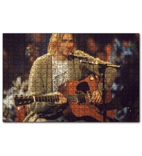 Cakapuzzle Nirvana Solisti Kurt Cobain ve Gitarı  Puzzle Yapboz MDF (Ahşap) (500 Parça)