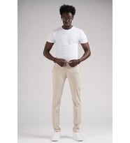 Ecer Slimfit Beli Yarım Lastikli Ve İplikli İnce Çizgili Yazlık Jogger Pantolon (Krem)