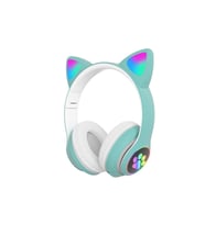 Led Işıklı Kedi Kulaklı Kulak Üstü Kablosuz Bluetooth Kulaklık Mikrofonlu Hafız Kart Giriş (Yeşil)