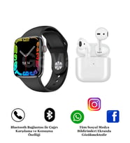 Ios ve Android Uyumlu Smart Watch 7 Akıllı Saat ve Siyah Pro 5 Bluetooth Kulaklık (Lacivert)