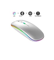 iPad Mini 7 ve 6 Nesil 8.3" Tablet İçin Uyumlu RGB LED Işıklı Bluetooth+2.4Ghz Kablosuz Şarjlı Mouse (Gri)