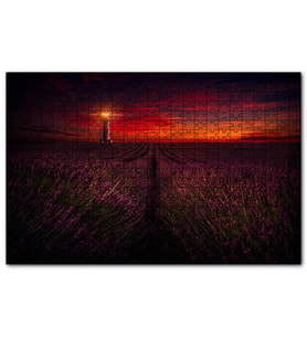 Cakapuzzle Günbatımı Deniz Feneri ve Lavanta Tarlası  Puzzle Yapboz MDF (Ahşap) (255 Parça)