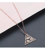 Kişiye Özel 925 Ayar Gümüş Üçgen Tasarım Çiçek Kolye (Rose)