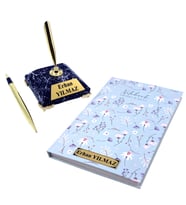 Premium Siyah Mermer Tasarımlı Kaideli İmza Kalemi ve Defter, Kişiye Özel Hediye Seti (Model 2)