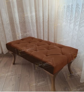 Kapitoneli Ayak Ucu Kapı Önü Antre Bench Puf Gold Ayak (90*45) (Kahverengi)