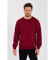 Siyah Bisiklet Yaka Etiket Detaylı İçi Pamuklu Erkek Sweatshirt (Bordo)