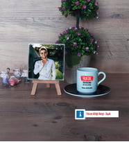 Hukuk Okuduğumu Söylemiş Miydim Fotoğraflı Dekoratif Taş, Ahşap Altlıklı Türk Kahvesi Fincanı Hediye (Model 7)