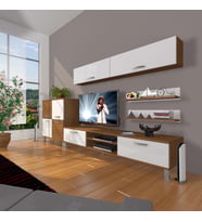 Decoraktiv Eko 6y Mdf Dvd Krom Ayaklı Tv Ünitesi Tv Sehpası (Beyaz - Kahverengi)