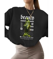 Bej bisiklet yaka kalın 3 iplik şardonlu Sweatshirt Sweatshirt erkek kadın unisex Tanrının (Siyah)