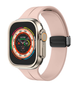 Apple Watch 49mm Ultra Seri Uyumlu Coastal Manyetik Tokalı Silikon Kordon (Pudra)