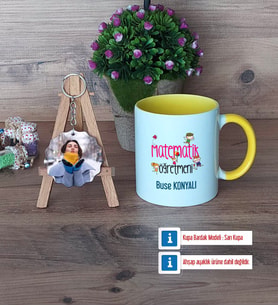 Matematik Öğretmeni Kupa Bardak Beyaz ve Fotoğraflı Ahşap Anahtarlık Hediye (Model 7)