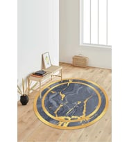 Dijital Baskılı Kaymaz Taban Yıkanabilir Yuvarlak Salon Halısı Koridor Halısı Paspas NDY-HY-1188 (Gold)