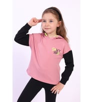 Toontoy Kız Çocuk Kapüşonlu Blok Renkli Sweatshirt (Gül Kurusu)
