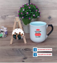 Arkadaşa Hediye Kupa Bardak Beyaz ve Fotoğraflı Ahşap Anahtarlık HediyeDoğum Günü Hediyesi (Model 10)