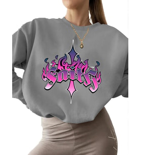 Sweatshirt unisex kalın erkek Bej kadın İnanç Baskılı Sweatshirt bisiklet yaka 3 iplik şardonlu (Gri)