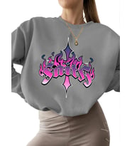 Sweatshirt unisex kalın erkek Bej kadın İnanç Baskılı Sweatshirt bisiklet yaka 3 iplik şardonlu (Gri)