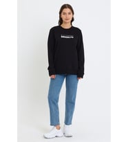 Kadın Bisiklet Yaka Oversize Fit Brooklyn Baskılı İnce Sweatshirt SPR23SWK330 (Siyah)