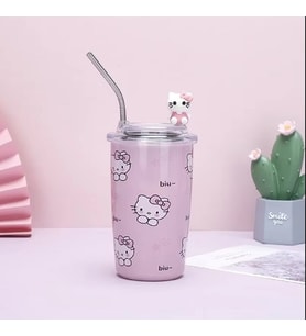 Sanrio Hello Kitty Sevimli Termal Yalıtım Kahve Fincanı Kuromi Karikatür Pipetli Bardak Termos (Pembe)