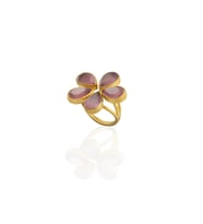 Kadir Jewellery 22 Ayar Altın Kaplama Zirkon Taşlı Kadın Vintage Yüzük (Pembe)