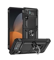 Galaxy Z Flip 4 Kılıf Zore Vega Yüzüklü Standlı Zırh Kılıf (Siyah)