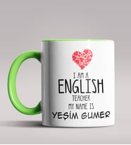 Kişiye Özel İngilizce Öğretmeni Tema Siyah Renk Kupa Bardak  (Yeşil)