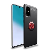 Samsung Galaxy A71 Kılıf Yüzüklü Magnetli Ravel Case (Siyah-Kırmızı)