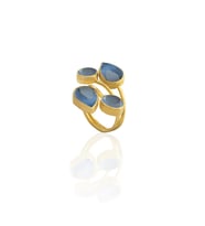 Kadir Jewellery 22 Ayar Altın Kaplama Zirkon Taşlı Kadın Vintage Yüzük (Gece Mavisi)