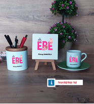 Ebe Hediye Seti Dekoratif Taş, Kalemlik, Ahşap Altlıklı Türk Kahvesi Fincanı Hediye (Model 9)