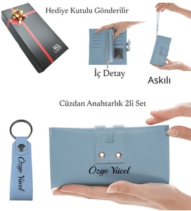 Kişiselleştirilebilir Kadın Deri Cüzdan (Mavi)