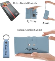 Kişiselleştirilebilir Kadın Deri Cüzdan (Mavi)