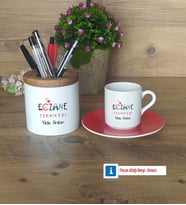 Eczane Teknikeri Hediyeleri Türk Kahvesi Fincanı Kırmızı, Kalemlik Kişiye Özel Hediye (Model 1)