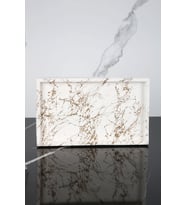 Mermer Desenli Beton Sunum Tabağı Dekoratif Sunumluk Sunum Tepsisi 15x25 Cm (Altın Rengi)
