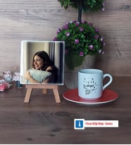 Doğum Günü Hediyesi Fotoğraflı Dekoratif Taş, Ahşap Altlıklı Türk Kahvesi Fincanı Hediye (Model 8)