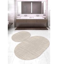 Dijital Baskılı Kaymaz Taban Yıkanabilir Oval 2'li Klozet Takımı Banyo Paspası NOKZ-HT-372 (Kahverengi)