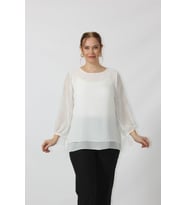 3243 Kolu Taş Baskılı Şık Bluz Siyah (Beyaz)