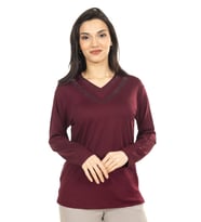 Kadın Orta Yaş ve Üzeri Yeni Model V Yaka Sade Model Anne Penye Bluz 30565 (Vişne)