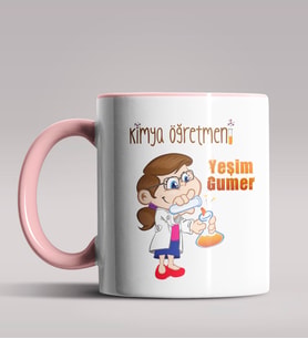 Kişiye Özel Kimya Öğretmeni Tasarım Siyah Renk Kupa Bardak 8 (Pembe)