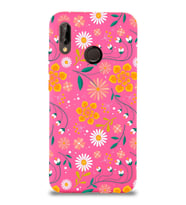 Huawei P 20 Lite Uyumlu Lansman Kılıf Çiçek Tasarımlı İçi Kadife Kapak (Neon Pembe)