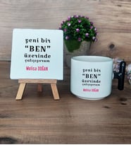Motto Yeni Bir Ben Hediye Seti Kupa Bardak T Kulplu ve Dekoratif Taş Arkadaşa Hediye  (Model 6)